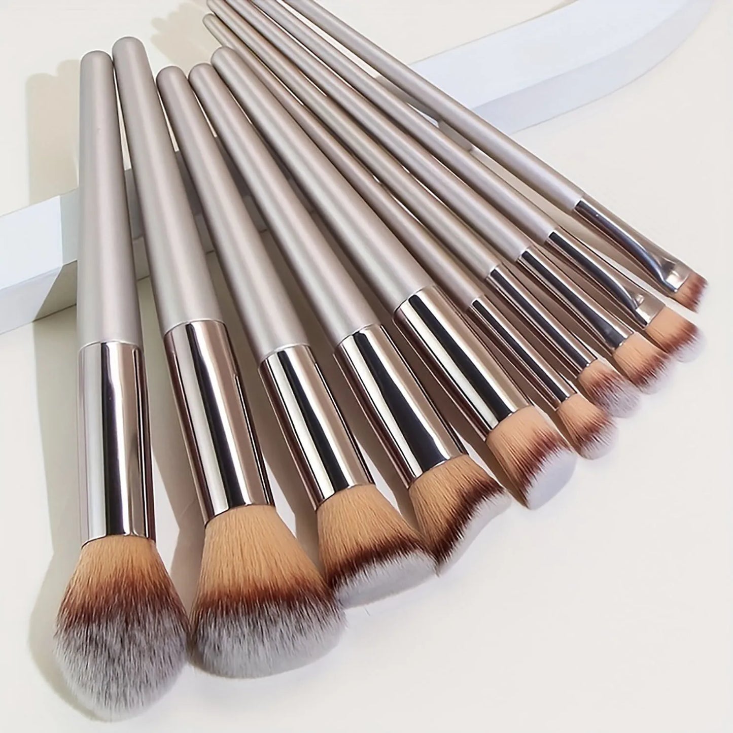 10 Pcs Champagne Gold Makeup Brushes Complete Set of Foundation Loose Powder Blush Concealer Eye Shadow Professional Set Beauty World Shop