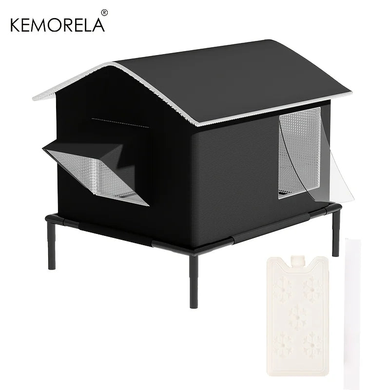 KEMORELA Elevated Pet House-Bed with Cooling Pads, Moisture-Proof Design for Indoor/Outdoor Use, Fits Small/Medium Pets