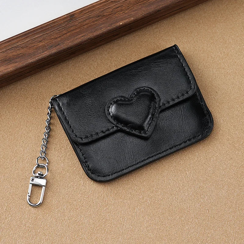 PULeather Card Holder Purse Women Cute Heart Shaped Small Wallet Multi-card Anti-magnetic Card Holder Travel Cash Coin Bag Beauty World Shop