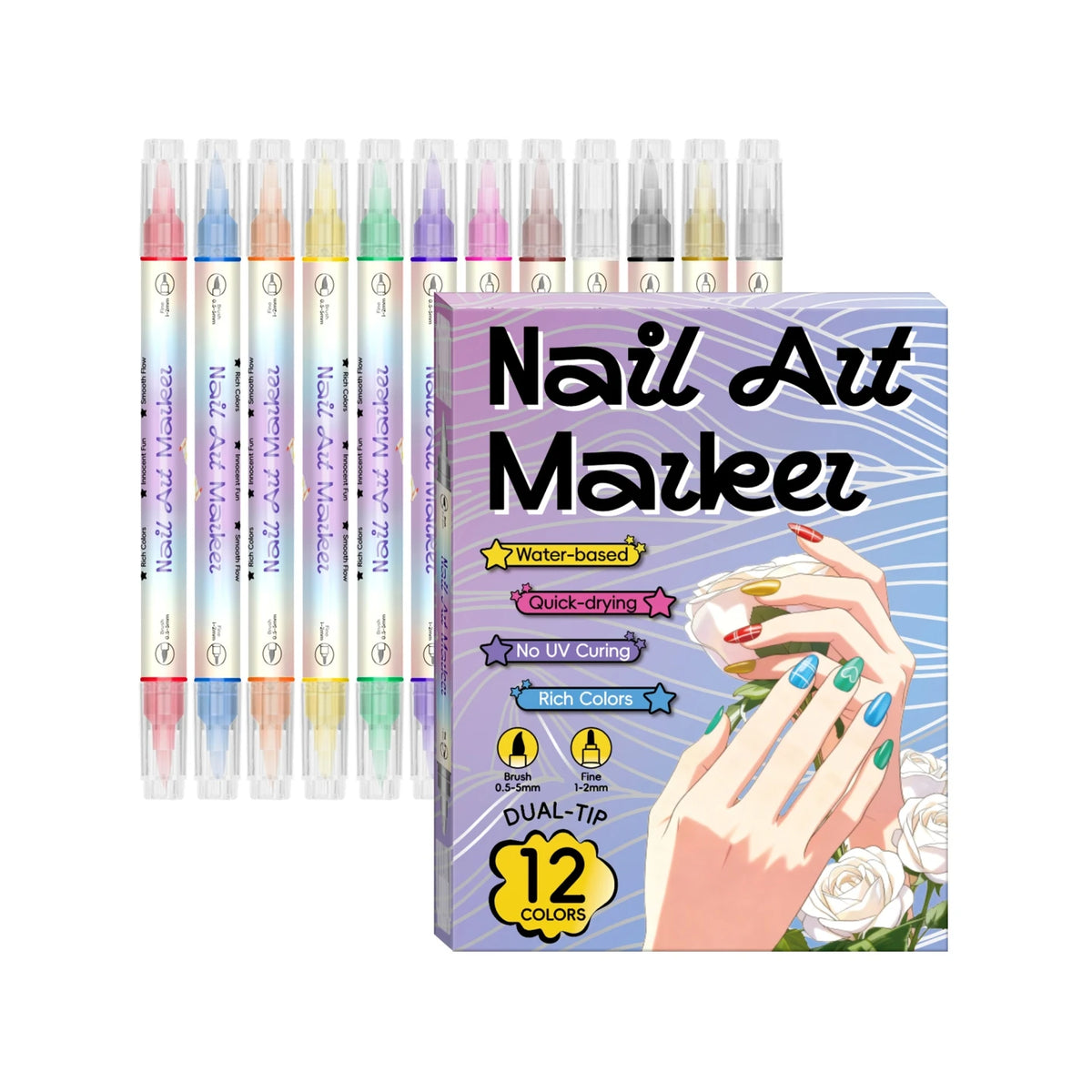24 Color Double Headed Nail Art Graffiti Pen Acrylic Pen Set, Metallic Dopamine Color Nail Art Graffiti Pen, Pointillism Graffit Beauty World Shop