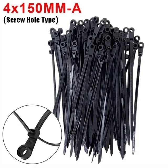 500/100PCS Screw Hole Cable Ties Reusable Fixed Nylon Cable Ties Self-locking Cord Ties Straps Fastening Loop Office Organizer Beauty World Shop