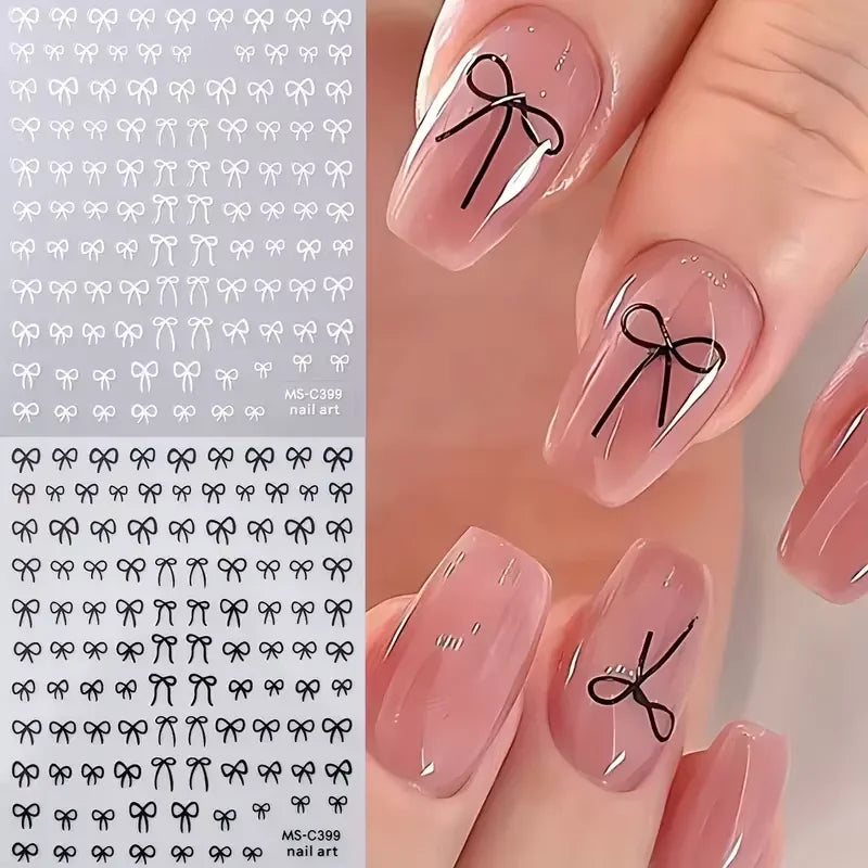 1/2pcs Black White Pink Mini Bowknot Design Nail Art Sticker Self Adhesive Lace Ribbons Bow Butterfly Decals Nail Art Decoration Beauty World Shop