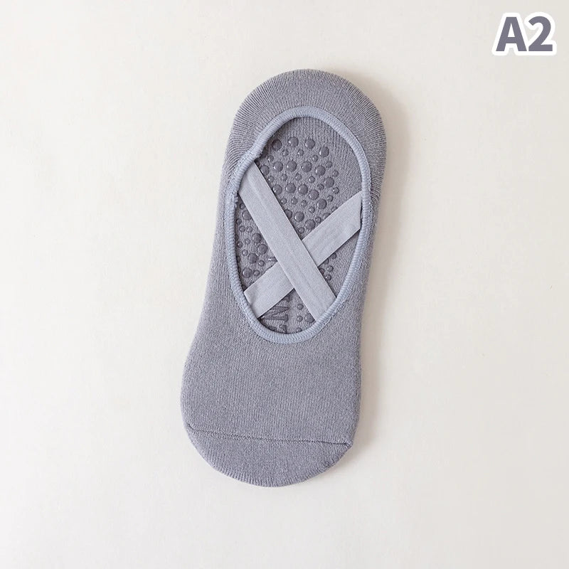 Women Breathable Towel Bottom Yoga Socks Silicone Non-Slip Bandage Pilates Sock Ladies Ballet Dance Fitness Workout Cotton Socks Beauty World Shop