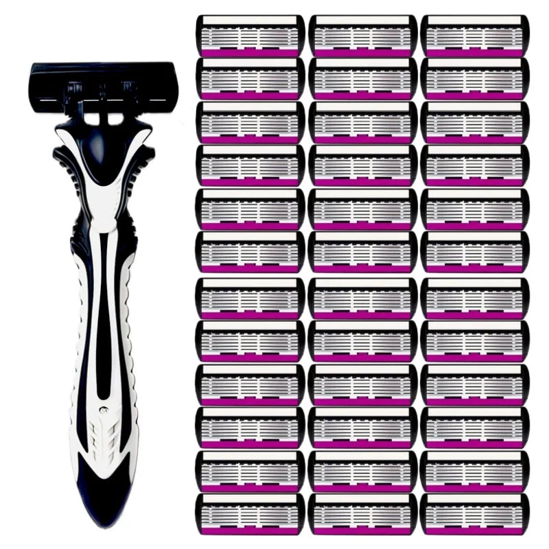 6-layer classic razor, razor set, stainless steel blade, manual safety razor, reusable blade, silicone anti-skid layer Beauty World Shop