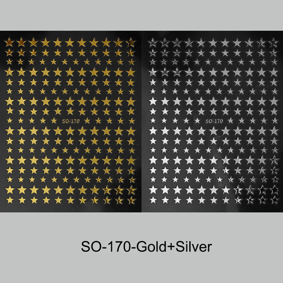3D Black Pink Stars Stickers for Nails Golden Silvery Stars Adhesive Nail Decals Autumn Winter Festival DIY Nail Art Accessories Beauty World Shop
