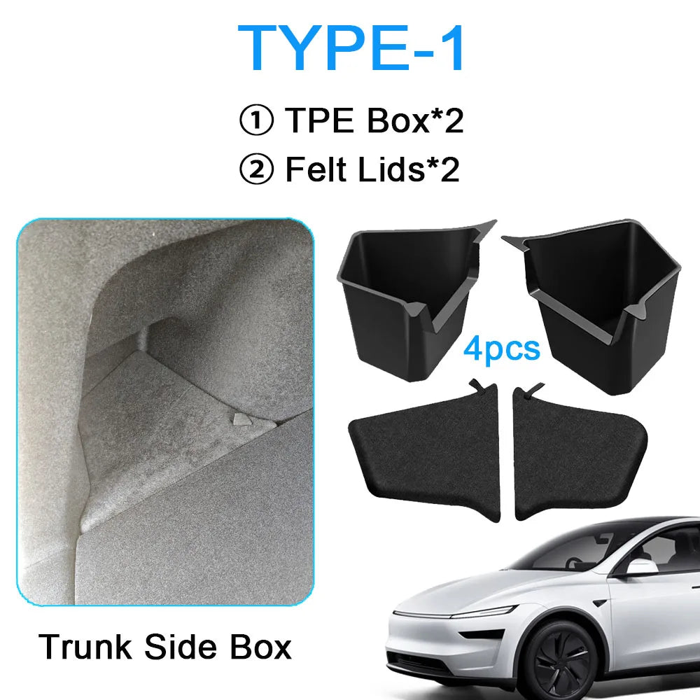 USVOTOV Trunk Organizer for Tesla Model Y Juniper Launch Refresh 2025 Rear Trunk Storage Bins Side Box Organiser TPE Accessories Beauty World Shop
