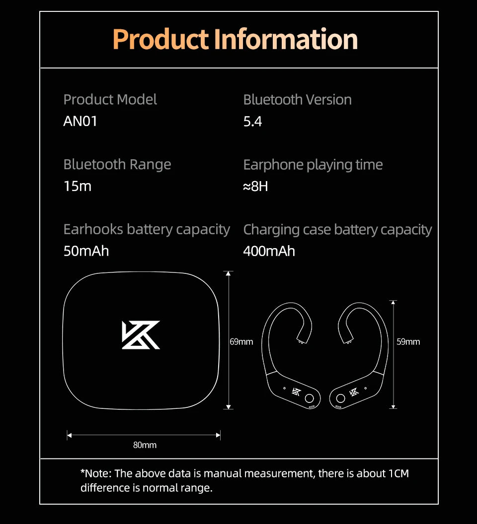 KZ AN01 Wireless Bluetooth 5.4 Cable Ear Hook With Charging Case For KZ Castor PRO PR2 PR3 ZSXPRO ZVXPRO Krila