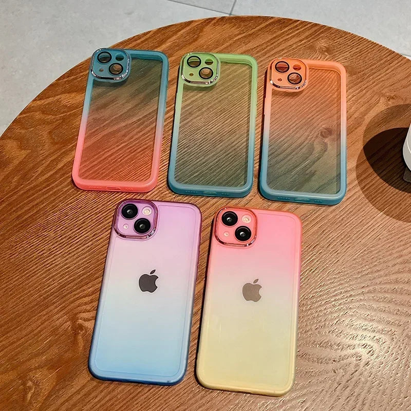 Gradient Color Phone Cases For IPhone 16 15 14 Pro Max 13 12 11 16 Plus Comes with Lens Film Back Covers phone case THee STORE