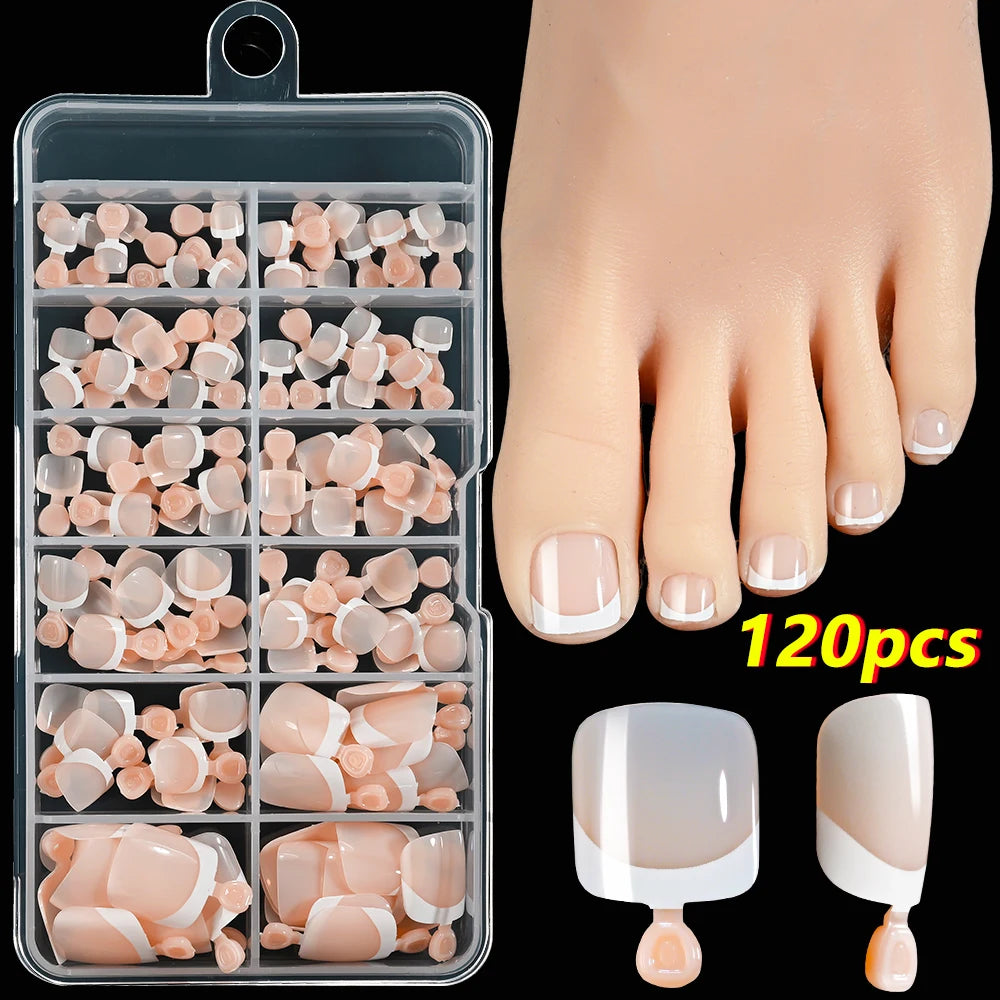 120Pcs 9-Colors French Fake Toenails Summer Short Sqaure Press On Toe Nails Tips Glossy Nude/Pink/Brown Full Cover False Toenail Beauty World Shop