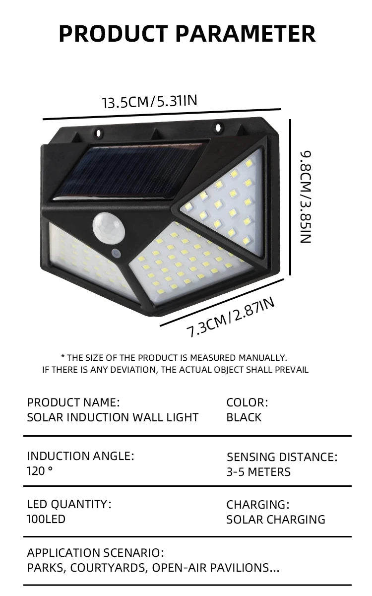 100 LED Solar Lights Outdoor Wall Lamp 3 Modes 270° Lighting Angle IP65 Waterproof Motion Sensor Security Lights Wireless Lights Beauty World Shop