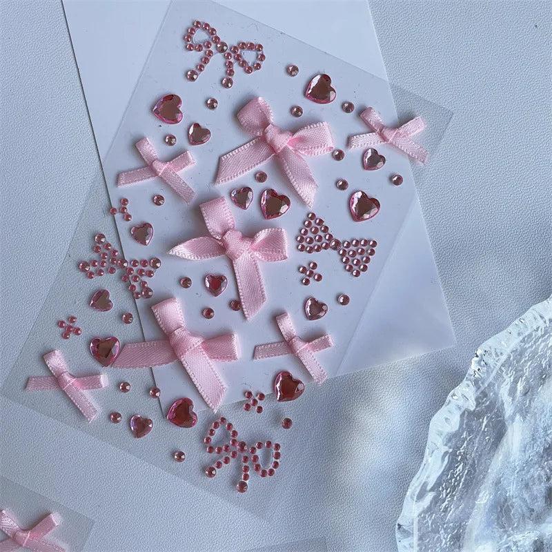 DIY Decor Kpop Photocard Sticker 3D Stereo Bow Heart Style Scrapbook Journal Stuicker Cute Pink Red Color Phone Shell Sticker Beauty World Shop