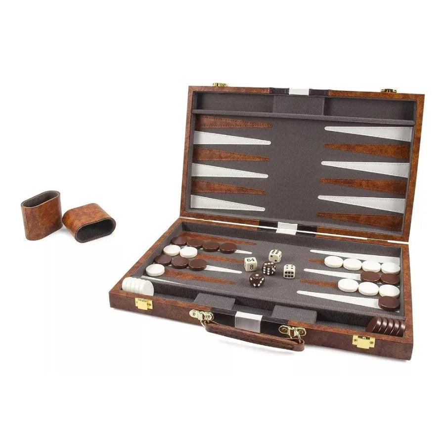 38cm Backgammon Set Classic Folding Board with Leather Case, Portable Travel Game, Ideal Gift Package for Strategy Lovers Beauty World Shop