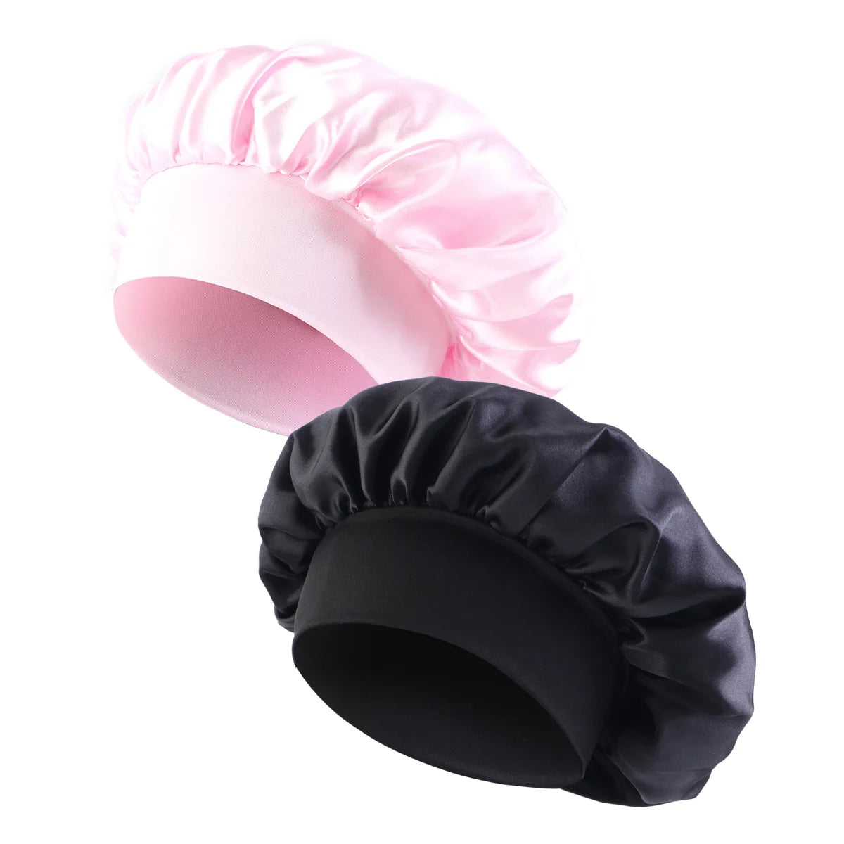 New Women's Satin Solid Wide-brimmed Sleeping Hat Unisex Head Wrap Elastic Band Cap Hair Care Bonnet Night Hat bonnet de nuit Beauty Fashion