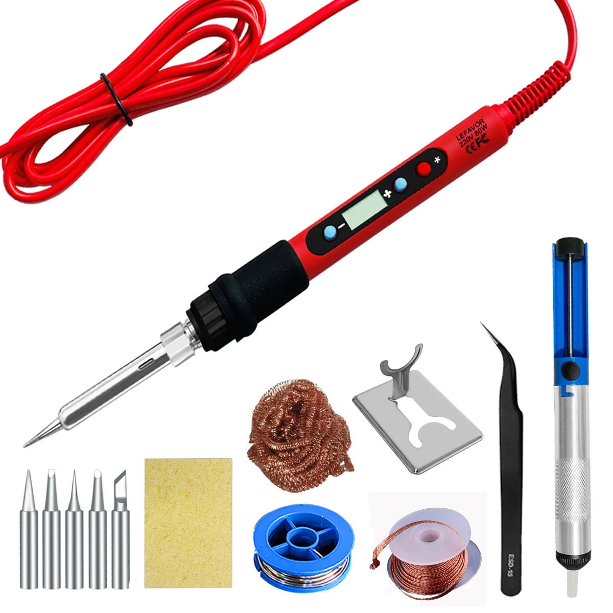 80W Soldering iron kit adjustable temperature LCD solder welding tools Ceramic heater soldering tips Tweezers soldering wire Beauty World Shop