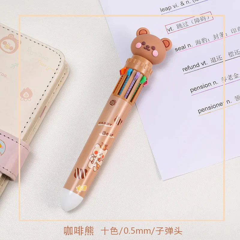 10 Colors Ballpoint Pen Cartoon Bear 0.5mm Colorful Ink Gel Pens Silicone Kawaii Pens School Office Supplies Korean Stationery Beauty World Shop