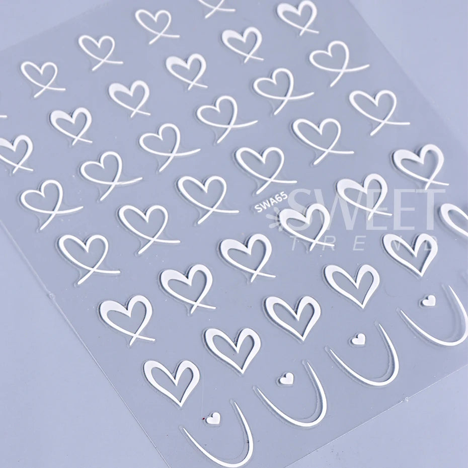 3pcs Valentine's Day Nail Art Stickers 3D Black White Pink Lines Love Heart Nail Decals DIY Adhesive Slider Manicure Decorations Beauty World Shop