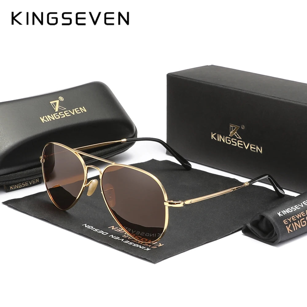 KINGSEVEN Pilot Alloy Sunglasses Polarization UV400 Anti-reflection Full Frame Parsnip Glasses Women Retro Luxury Eyewear Beauty World Shop