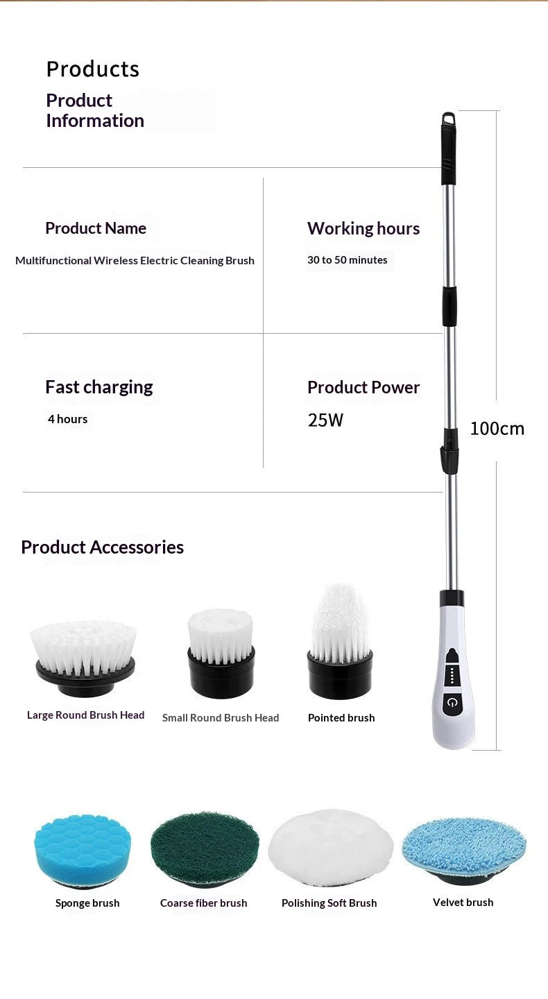 Electric Cleaning Brush:9-in-1 Head,Rotates Flexibly Multifunction Tool for Bathroom, Floors, Corner Gaps and Shower Room Glass Beauty World Shop