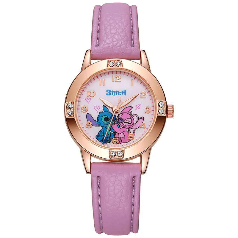 Fashion Cartoon Pattern Stitch Girls Watches Kids Leather Strap Children Watch with Rhinestone Dial reloj stich Exquisite Gift Beauty World Shop