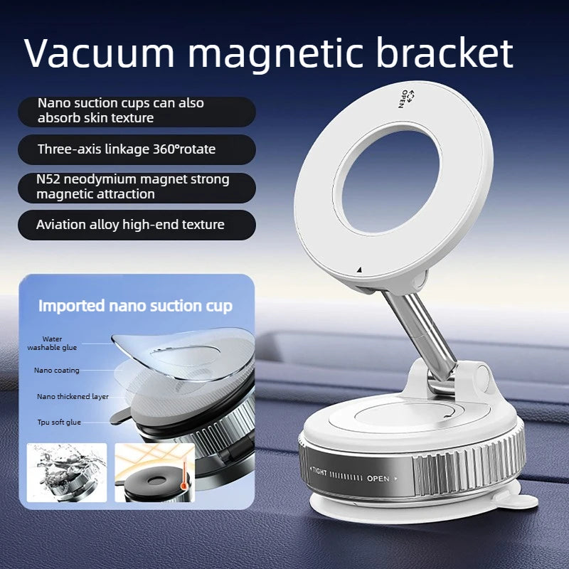 Upgraded Foldable Magnetic Car Phone Holder – N52 Magnet, 360° Rotatable, Dashboard Suction Cup, ABS, with Wrench & Mount Pad Beauty World Shop