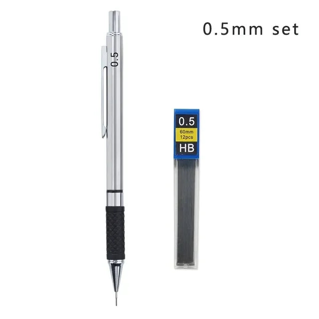 Metal Mechanical Pencil Set with Pencil Grip Leads Art Drawing Student Office Supplies 0.5/0.7/0.9/2.0mm Automatic Pencil Beauty World Shop