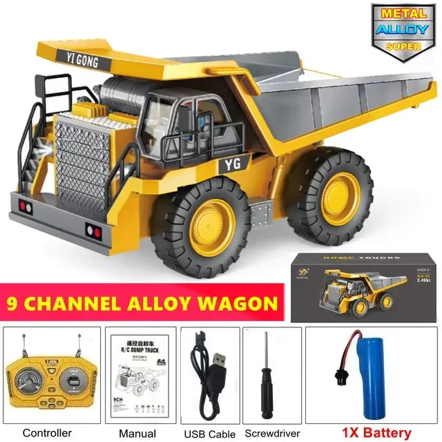 4WD Remote Control Excavator 4x4 Alloy Dump Truck Bulldozer Radio Model RC Car Construction Vehicle Toy Children Kids Gifts Beauty World Shop