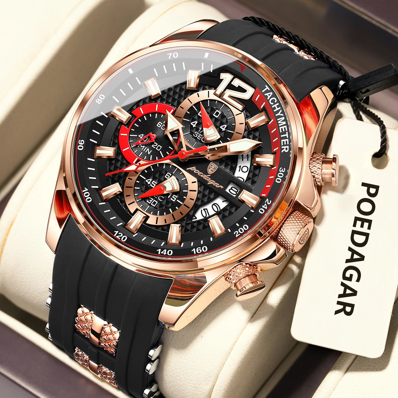 POEDAGAR Luxury Watch For Men Date Chronograph Luminous Waterproof Silicone Male Watch Fashion Sports Quartz Men's Watches Reloj Beauty World Shop