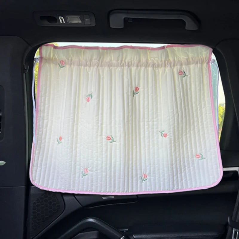 Cute Cartoon Embroidered Thickened Cotton Baby Car Window Sunshade Cover UV Protection Suction Cup Installed Sliding Curtain Beauty World Shop