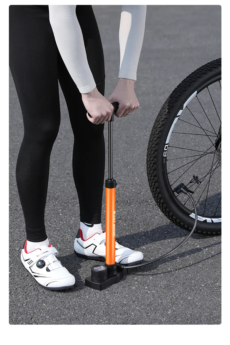 WEST BIKING 160PSI Bike Pump With Gauge Portable Stainless Steel Bike Pump Schrader Presta Valve Inflator Bike Accessories Beauty World Shop