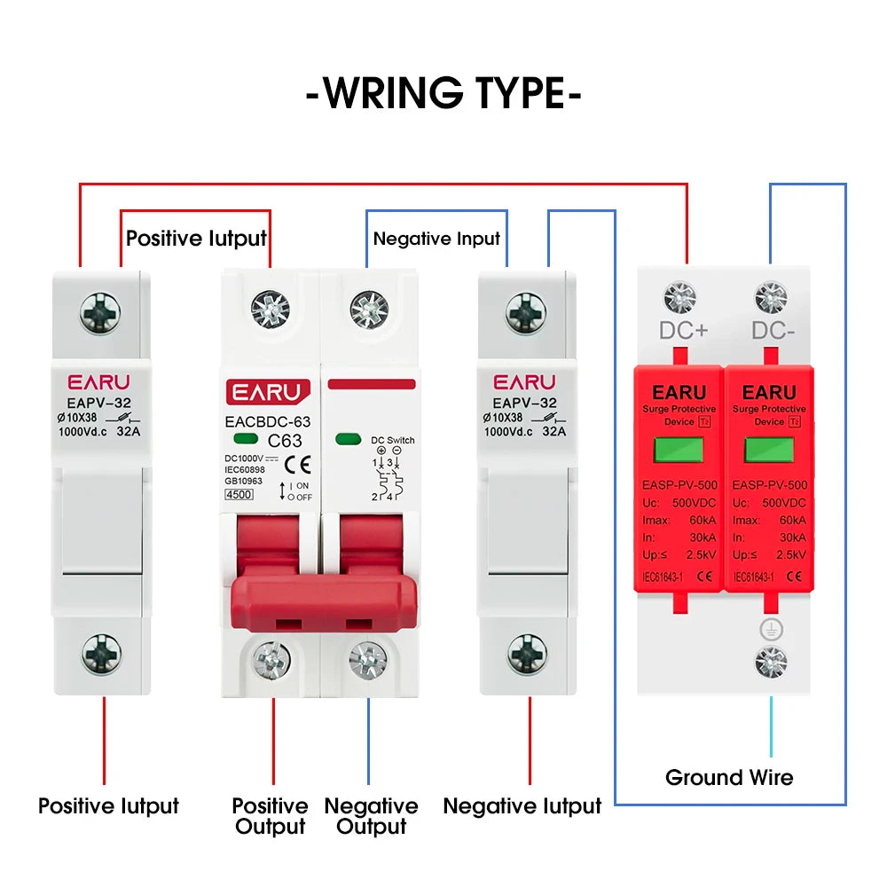DC 1000V Solar Mini Circuit Breaker Overload Protection Switch 6A/10A/16A/20A/25A/32A/40A/50A/63A 2P DC1000V Photovoltaic MCB PV Beauty World Shop