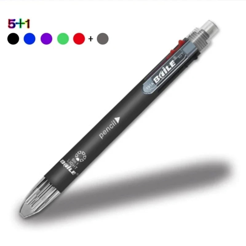 6 In 1 Multicolor Ballpoint Pens 5 Colors Ball Pen 1 Automatic Pencil With Eraser For School Office Writing Supplies Stationery Beauty World Shop