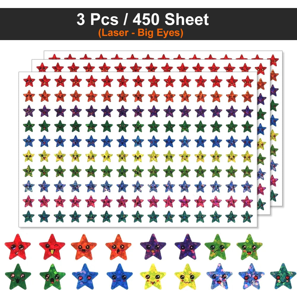 450-3000 Sheet Happy Face Stars Reward Sign Stickers Pack DIY Skateboard Suitcase Stationery Decals Decor Phone Laptop Gift Toys Beauty World Shop