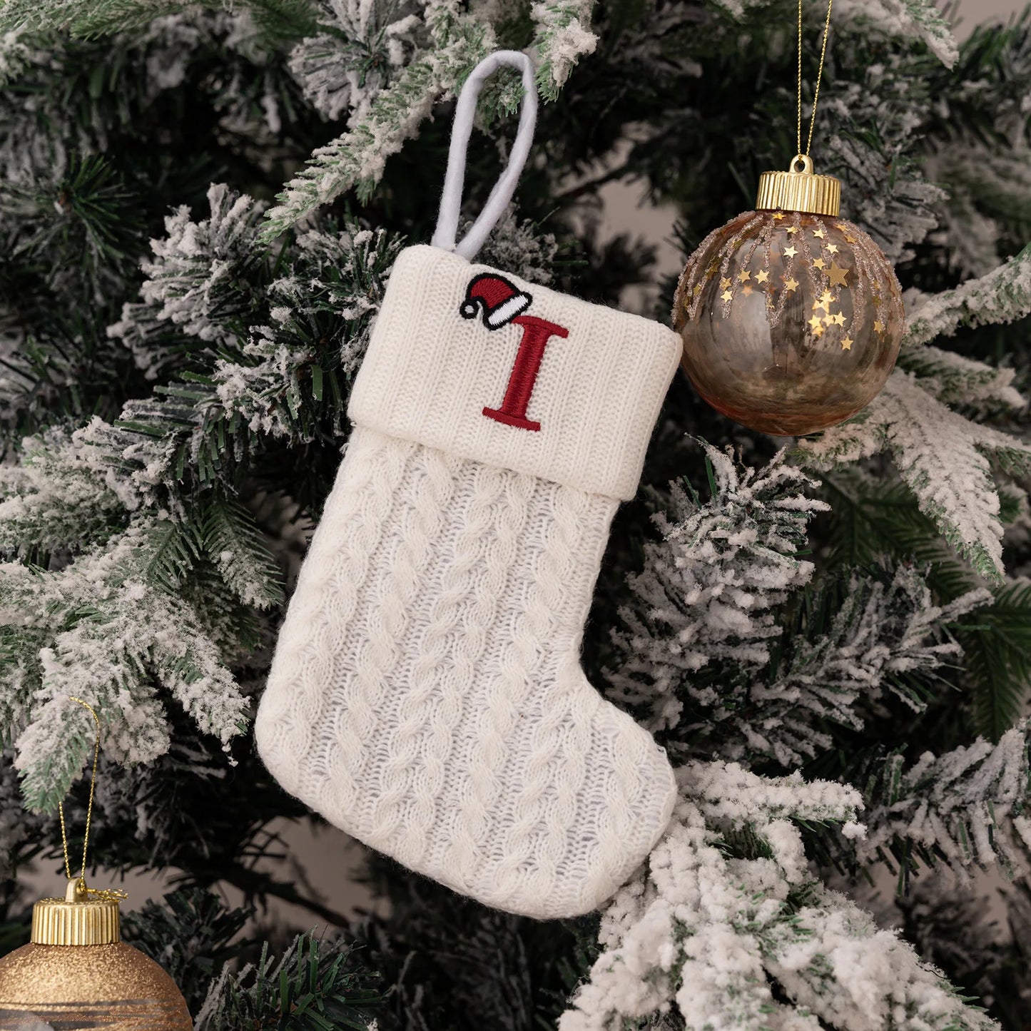 1PC A-Z Letter Hanging Christmas Stockings Knitted Socks Christmas Tree Hanging for Family Party Decoration Beauty World Shop