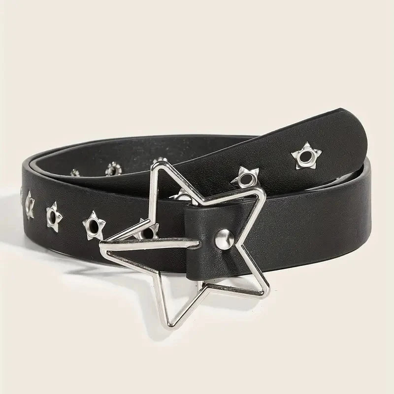 Fashion Punk style star buckle decorative belt with multiple holes small star shaped eyes multifunctional Jeans belt For Women Beauty World Shop
