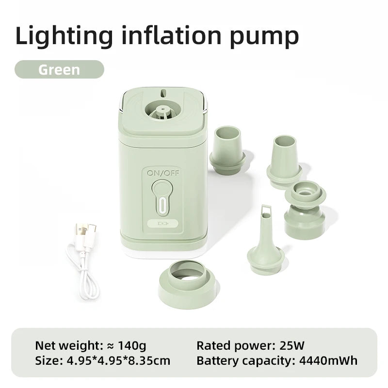 3 in 1 Electric Air Pump with Lights Mini Wireless Air Compressor USB Charging Inflator/Deflator Pumps for Outdoor Camping Beauty World Shop