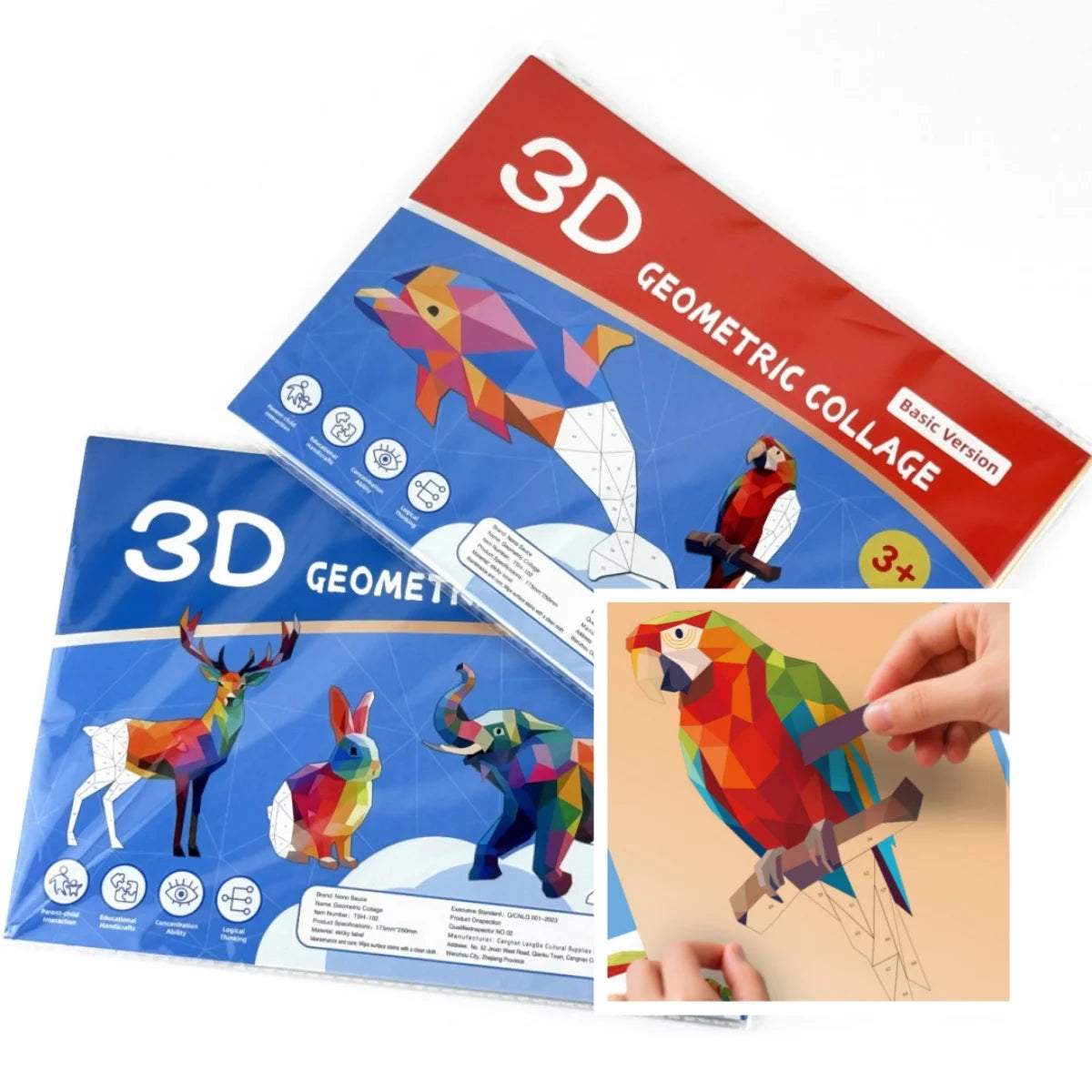 3D Geometric Heteroideus Animal Puzzle Stickers Puzzle Stress Relieving Block Drawing DIY Stickers Basic /Advanced Version/2PCS Beauty World Shop