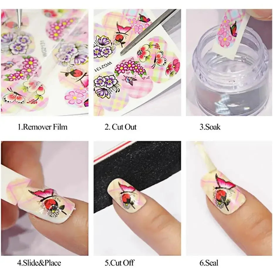 12 Pcs Summer Ink Blooming Flowers Nail Art Stickers, Water Decal Leaves Graffiti Slider Nail Decoration Beauty World Shop