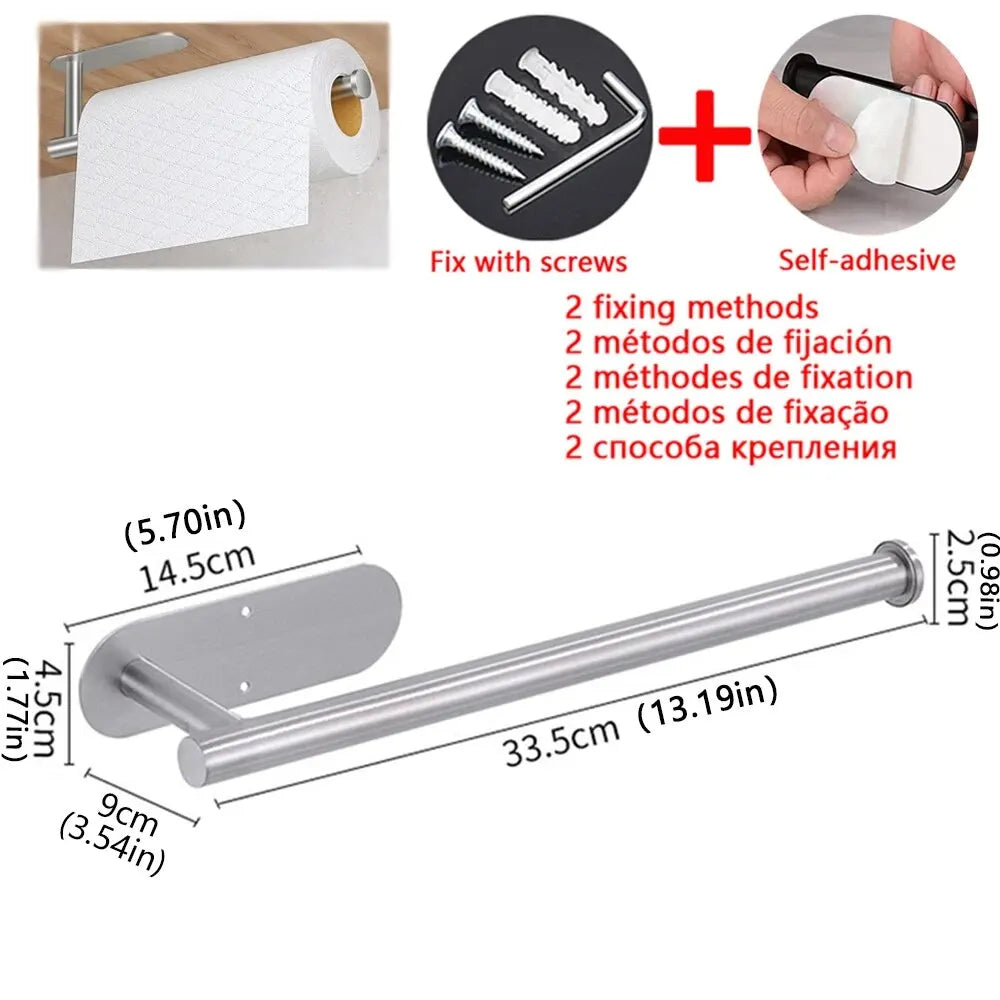 Kitchen Paper Towel Holder Adhesive Tissue Hanger Toilet Roll Paper Dispenser Cabinet Storage Napkin Rack Bathroom Accessories Beauty World Shop