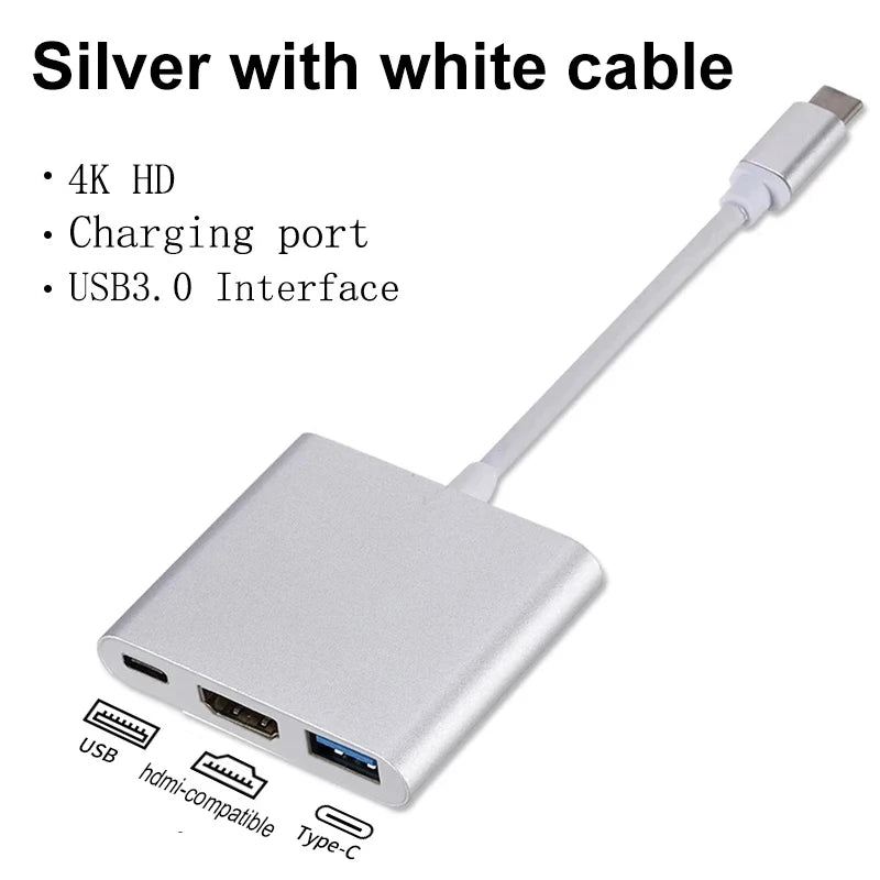 USB-C To HDMI-compatible 3 in 1 Cable Converter for Samsung Huawei iPad Mac NS USB 3.1 Type C To HD 4K USB 3.0 Adapter Cable Beauty World Shop