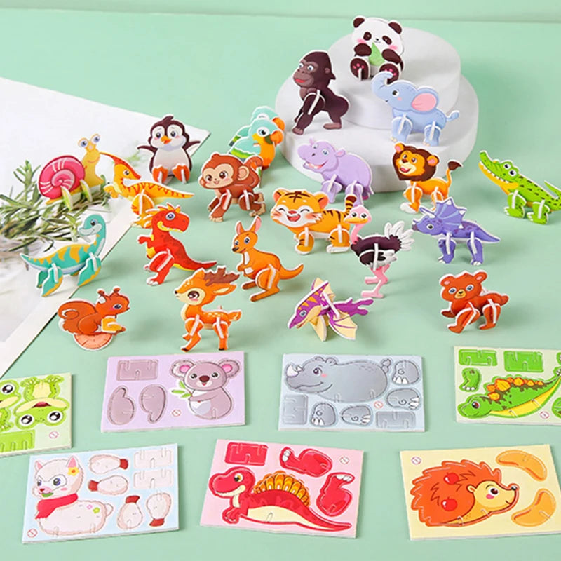 30pcs 3D Jurassic Dinosaur Cute Animals Enlightenment Paper Puzzle Puzzle Puzzle Cartoon Learning Education Puzzle Christmas Toy Beauty World Shop