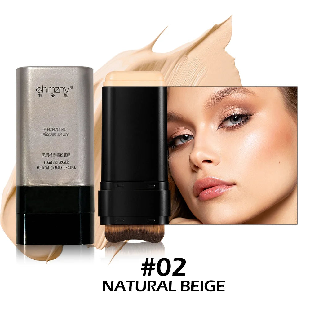 Dual-Head Foundation Stick | Built-in Brush, One-Step Application & Touch-Up, Lightweight & Long-Lasting, No Cakey Beauty World Shop