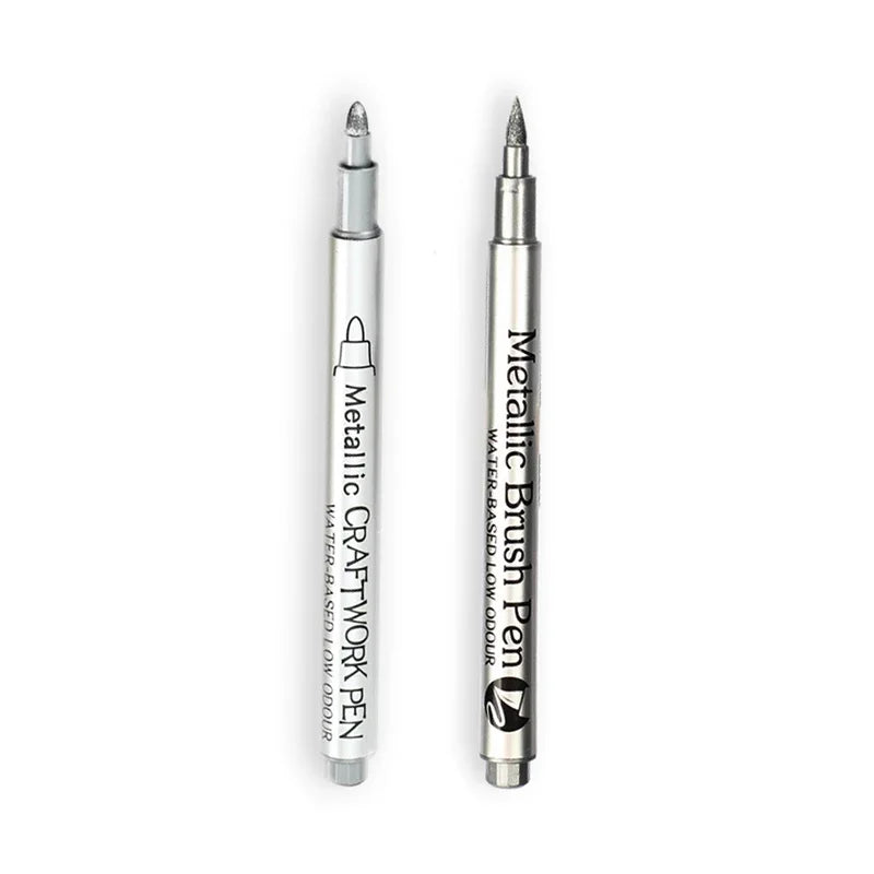 2/1Pc Brush Metallic Marker Pens Gold Silver Color Permanent Art Marker For Manga Crafts Scrapbooking School Stationery Supplies Beauty World Shop