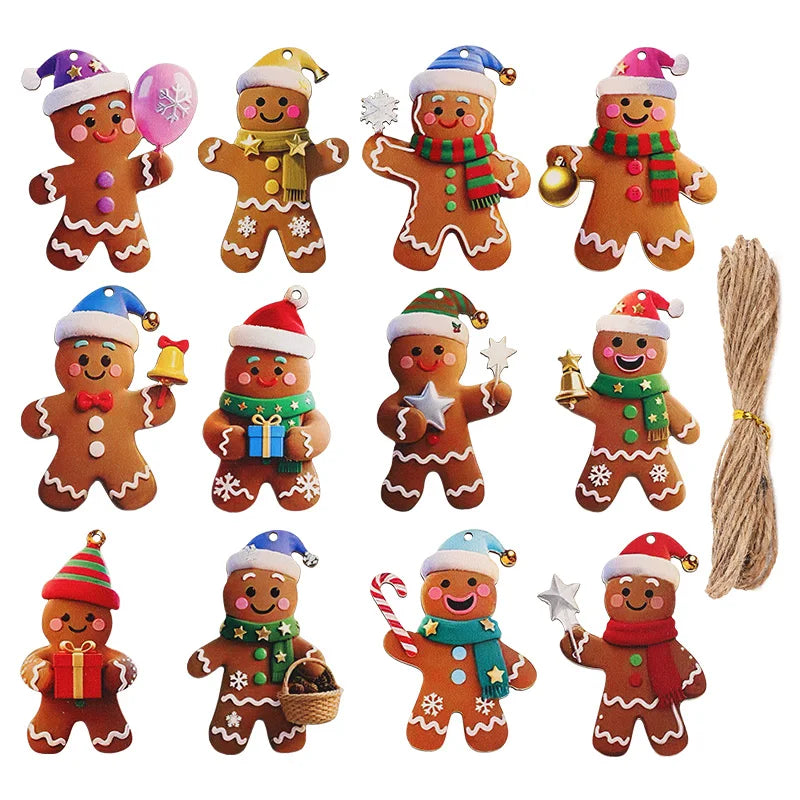12/24pcs Christmas Gingerbread Man Ornaments Xmas Tree Wooden Hanging Pendants 2026 New Year Party Home Decoration Kids DIY GIft Beauty World Shop