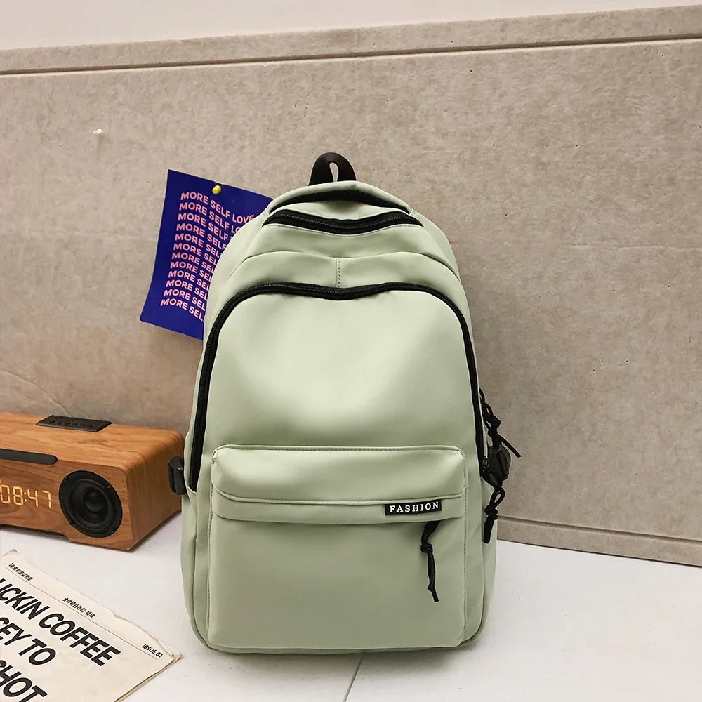 Large Capacity Solid Color Student Backpack Junior and High School Simple Black Travel Backpack Beauty World Shop
