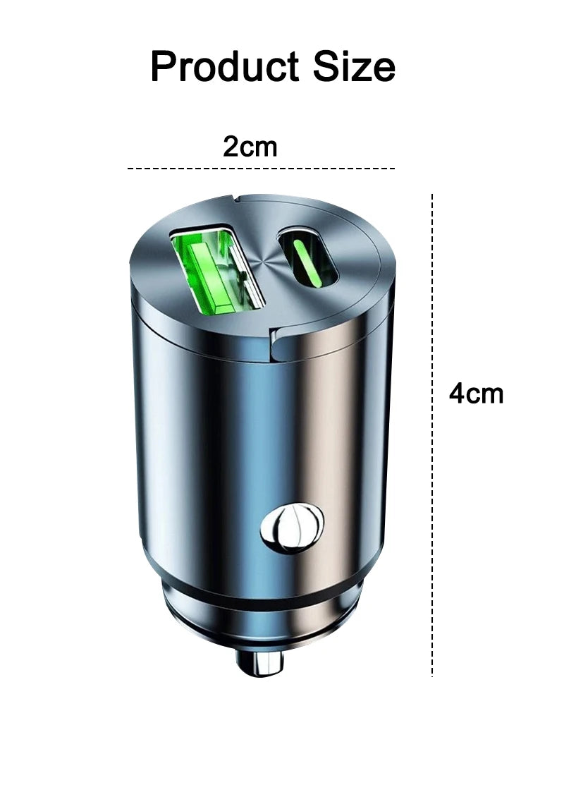 200W mini car charger fast charging for iPhone QC3.0 mini PD USB Type C car mobile phone charger for Xiaomi Samsung Huawei Beauty World Shop
