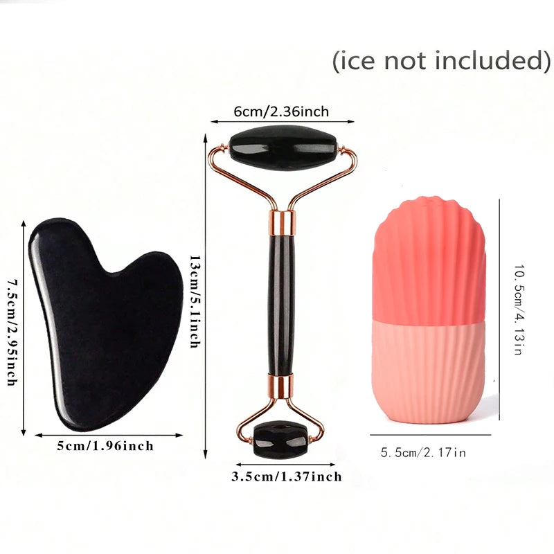 3pcs Ice Face Roller Facial Skincare Ice Roller Set,Facial Roller GuaSha FaceTool Set,Face Massage Roller Lifting Contouring Beauty World Shop