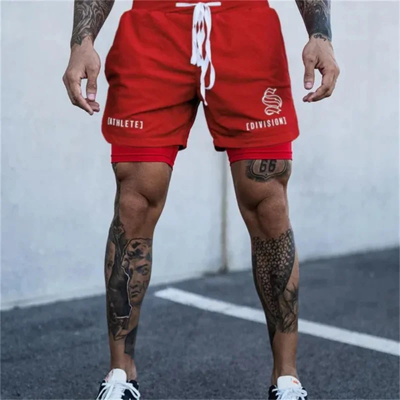 2025 NEW 2 IN 1 Sport Running Casual Breathable Shorts Men Double-deck Jogging Quick Dry GYM Shorts Fitness Workout Men Shorts