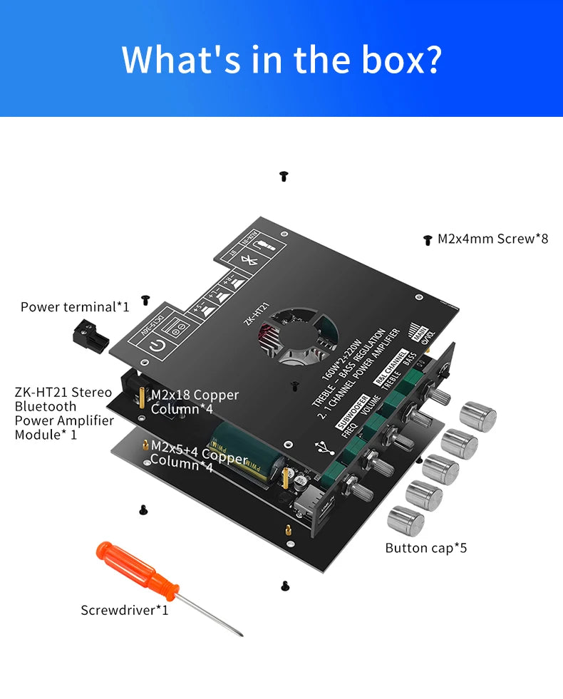 Bluetooth Digital Power Amplifier Board Module TDA7498E160W+160W+220W High and Low Tone Subwoofer Amplifier AUX/USB ZK-HT21 Beauty World Shop