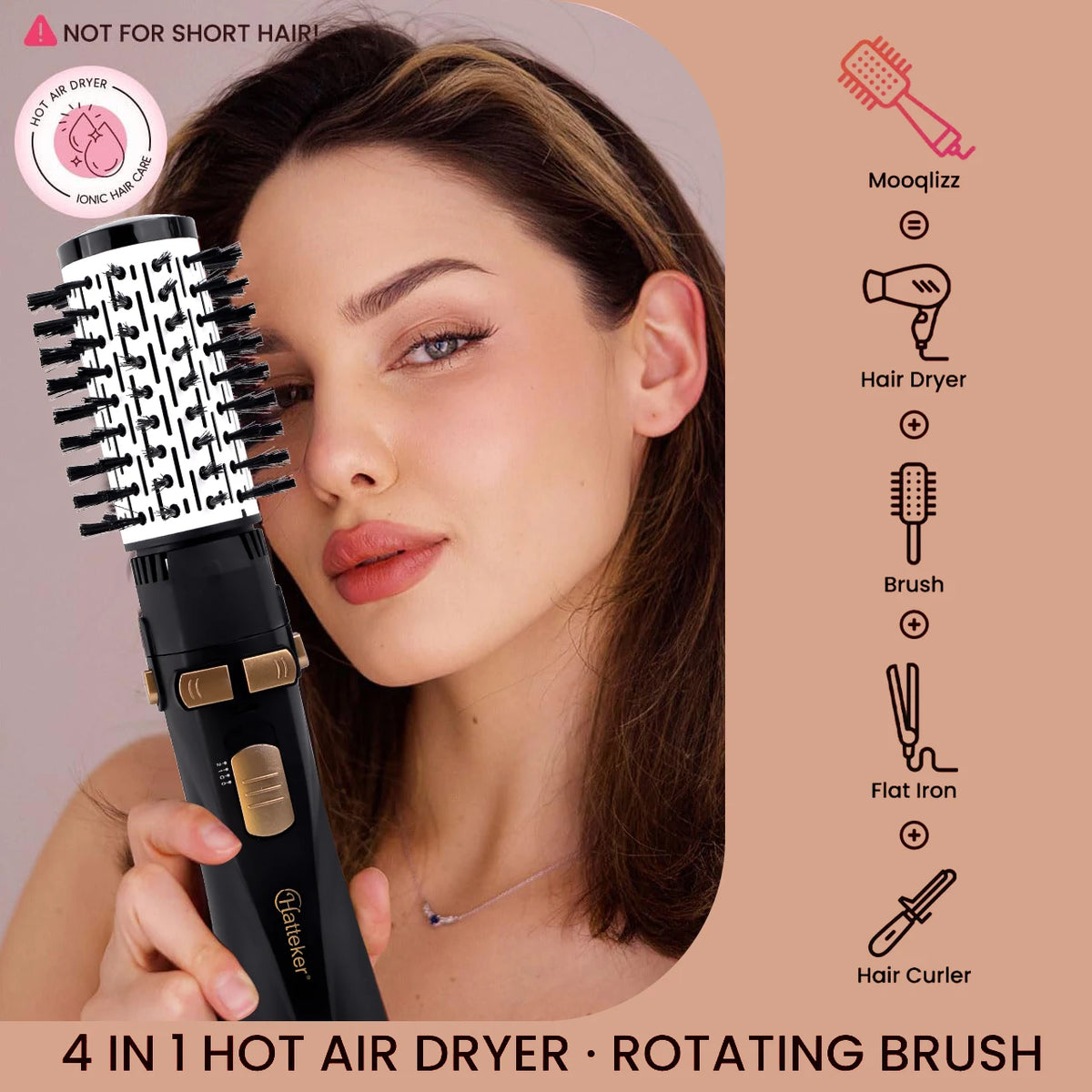 Hatteker EU 4-Head Hair Dryer Hot Air Brush Strong Wind Electric Straightener Curler Roller Comb Blower Styling Tool for Women Beauty World Shop