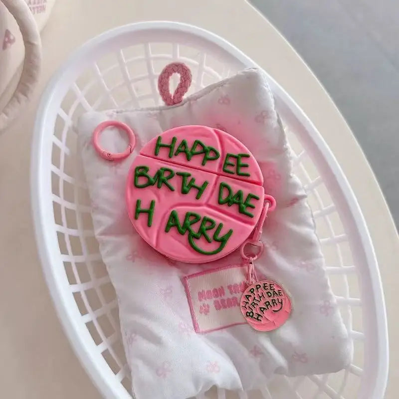 For AirPods 4 3 2 1 Pro Pro2 Earphone Case 3D Pink Birthday Cake Silicone Cartoon Headphone Box With Pendant Cover